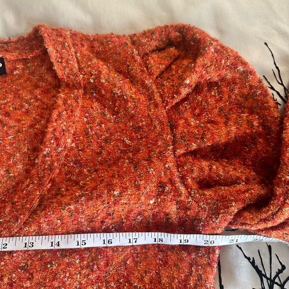 Karl Lagerfeld Paris orange ruffle shoulder cardigan sweater, wool blend, medium - Picture 9 of 14